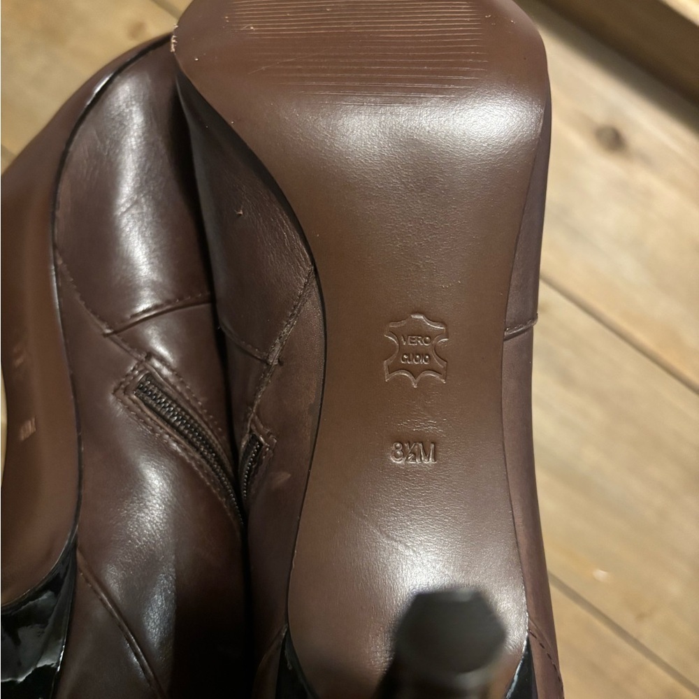 Quiet Luxury Sleek Girly Femme Via Spiga Chocolate Heeled Booties US 8.5 - Picture 5 of 7